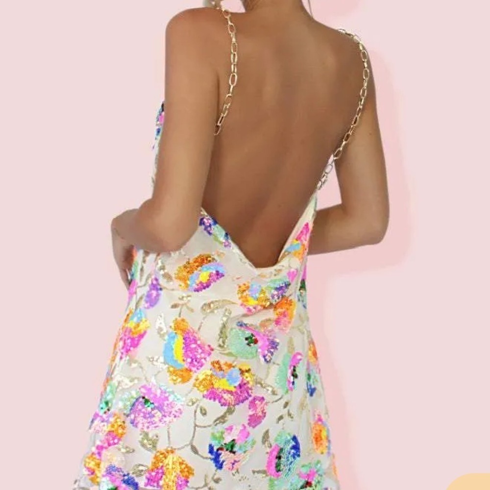 Floral Sequin Dress with Chain Straps - Picture 2 of 5